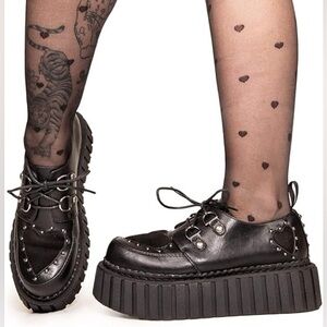 NEW Lamoda Cryptic Love Platform Studded Chunky Black Creeper Shoes - Hearts - 8
